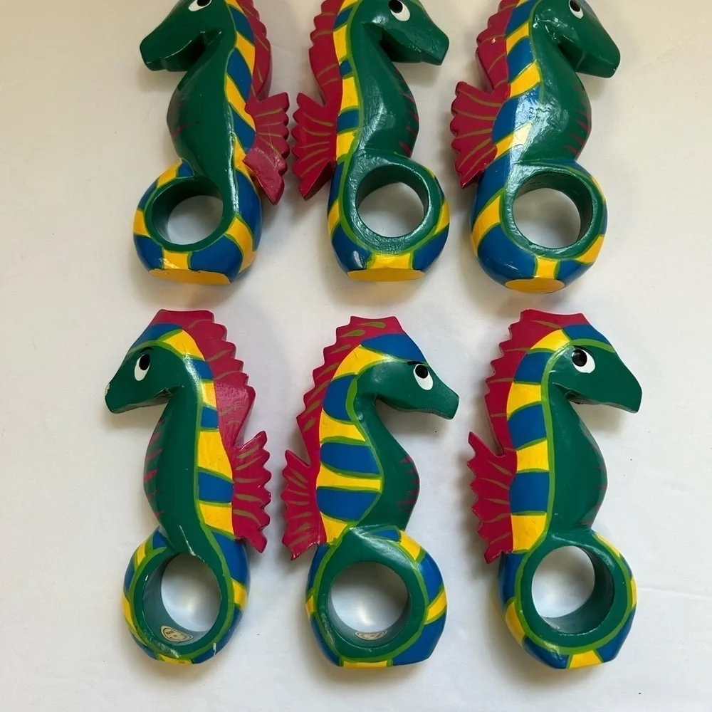 Seahorse/ wooden napkin rings/ custom hand crafted in the Philippines, set of 6